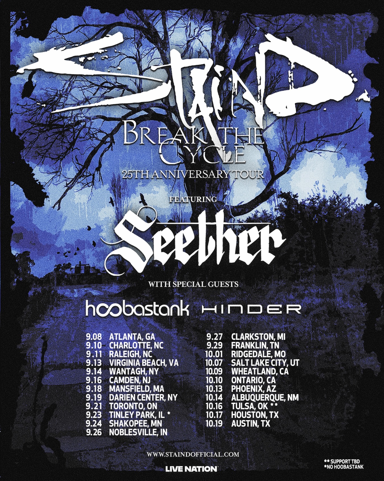Seether Break The Cycle 25th Anniversary Tour Poster 2026